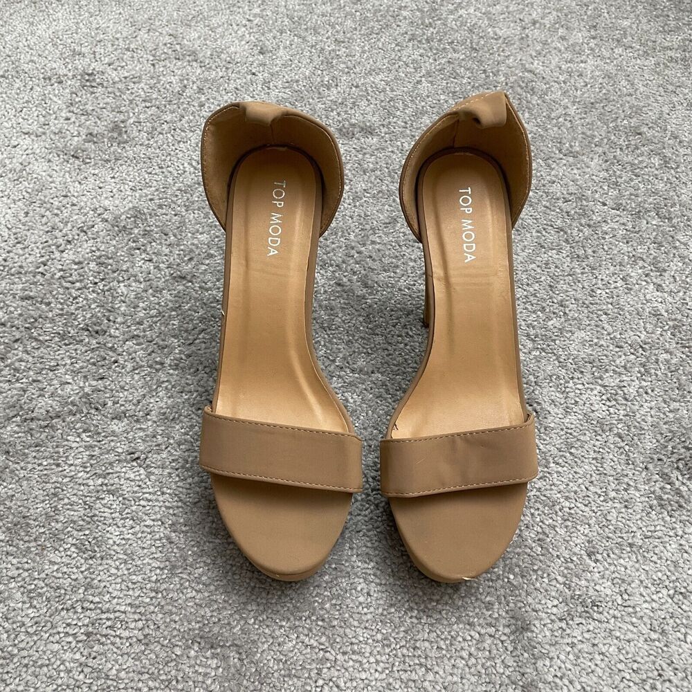 Top Moda Platform High Heels Womens 8.5 Nude Open Toe Dress Sandals Ankle Strap